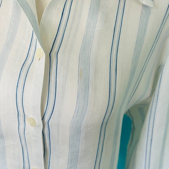 SHAMASK Long Tunic Top LINEN BOXY Stripe Collar Neck (size L) - Picture 11 of 11